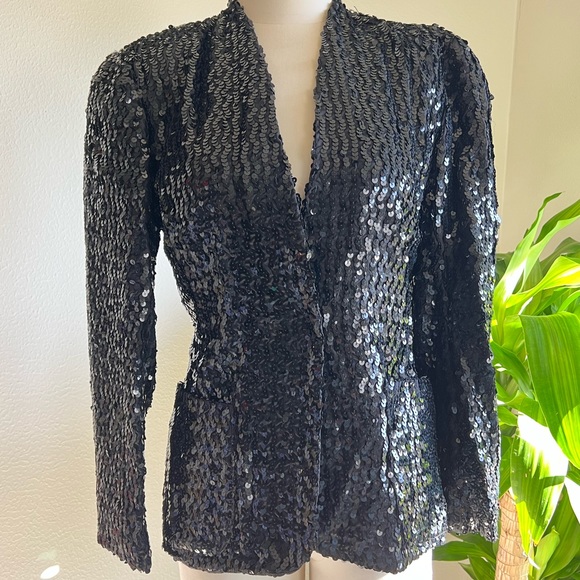 NEIMAN MARCUS BLACK VINTAGE SEQUIN BLAZER - Picture 3 of 3